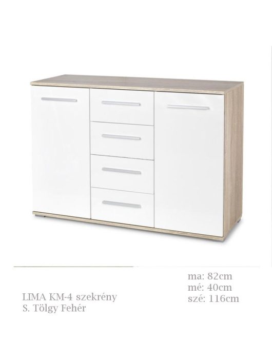 LIMA KM-4 szekrény Sonoma Tölgy fehér színben