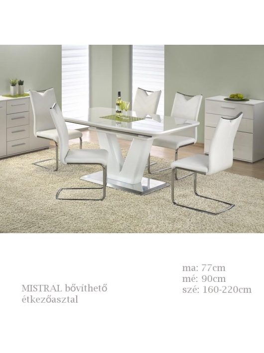 Mistral bővíthető étkezőasztal fehér színű