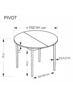 Pivot bővíthető étkezőasztal 102-142 cm